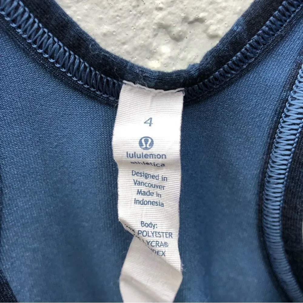 LULULEMON Blue Camo Racerback Tank Top Size 4 Athleisure Gym Loungewear_4